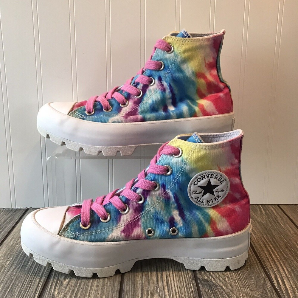 Converse Chuck Taylor All Star Women's 8 Lugged High Top Boots Tye Dye Shoes EUC